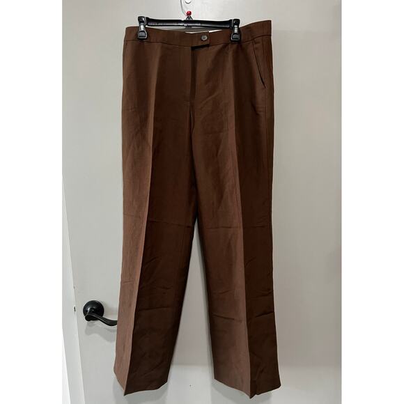 Talbots Heritage Brown Wide Leg Linen blend Pants Women's Career Cocktail Sz 12 - Picture 1 of 7
